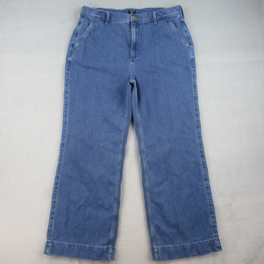 J.Crew Wide Leg Trouser Jeans Blue High Rise Cotton Lyocell Size 32 CG429